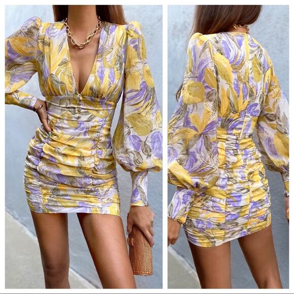 RUNAWAY The Label Paradise Mini Dress in Yellow/Lilac Size XS US 2 UK 6 NWOT - Picture 3 of 16